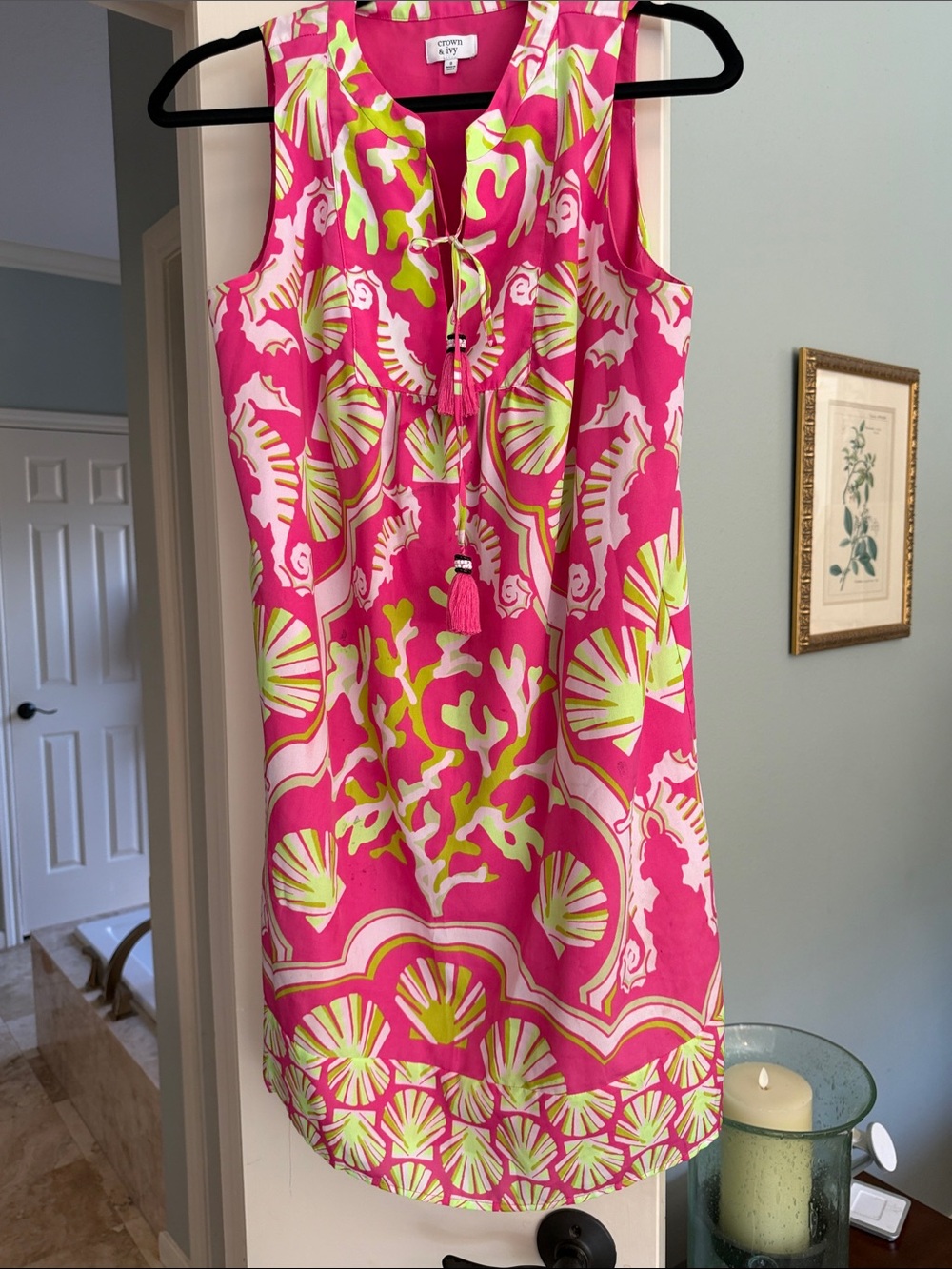 crown & ivy Bright Pink and Lime Green Trim Blouse